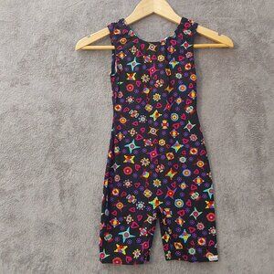 Girls Vintage 10/12 Black Multicolor Geo Print Dance Leotard